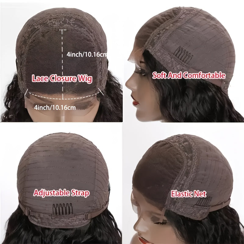 4x4 Lace Closure Kinky Curly 200% Density Human Hair Wigs, 22Inch, Transparent Lace, PrePlucked, No Shedding, Brazilian Hair, Small Knots, Unisex Adult, Deep Curly, With Curtain Bangs, Ready To Wear